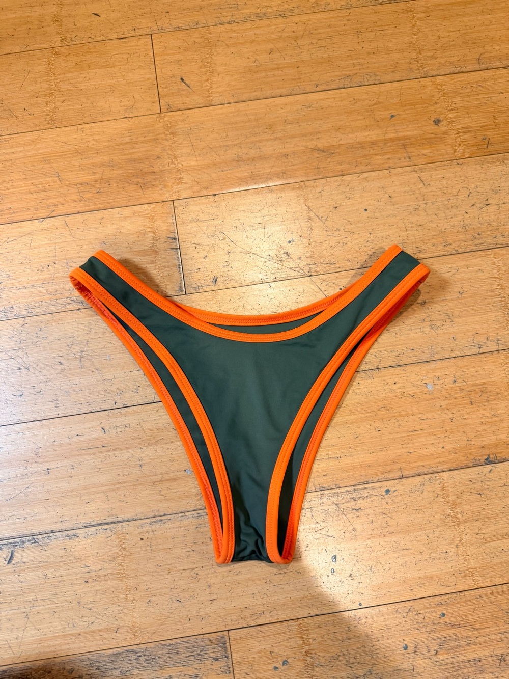 Olive Green & Orange Trim Bikini Bottom - Women